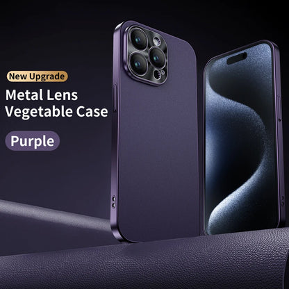 New Luxury Plating Border Solid Color Leather Shockproof Phone Case For iPhone 16 Pro Max 14 12 13 15 Pro Max Bumper Back Cover