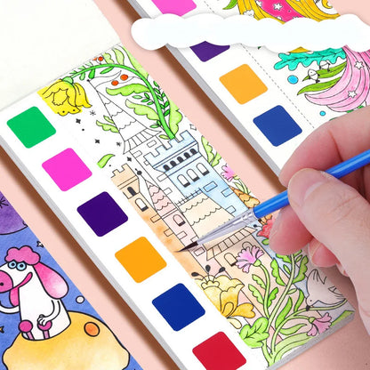 12pages Children's Watercolor Coloring Book,Drawing Toys For Thanksgiving, Easter, Christmas Gifts, With Built-in Watercolor Pen