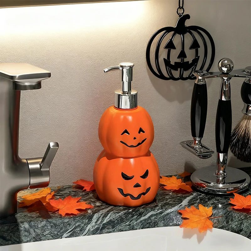 Halloween Double Layer Pumpkin Lotion Dispenser Funny Face Pump Bottle Bathroom Sink Hand Soap Holiday Desktop Decor Ornament
