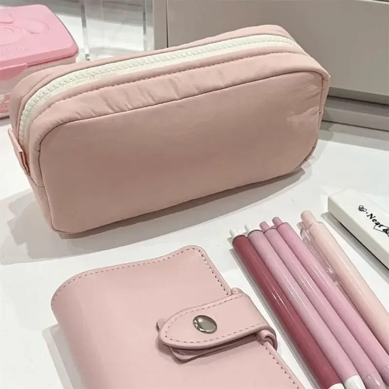 Simple Solid Color Square Pencil Case Large Capacity Classified Storage Pencil Bags Multifunctional Student Stationery Organizer