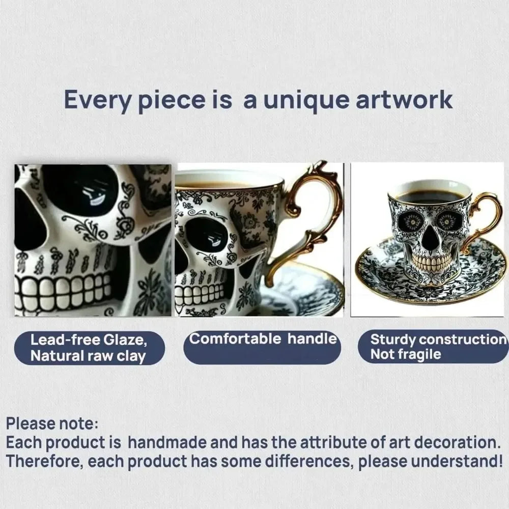 New Halloween Skull Printed Resin Coffee Cups and Saucers Gift Box Set Household High-grade Exquisite Coffee Tea Cup Set