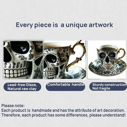 New Halloween Skull Printed Resin Coffee Cups and Saucers Gift Box Set Household High-grade Exquisite Coffee Tea Cup Set