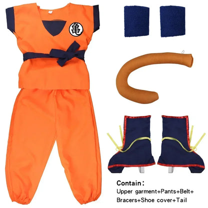 Halloween Adult Kids Suits Son Goku Gui Carnival Anime Cosplay Holiday Costumes Tail  Wrister Wig Blue Gold Children Dress Up