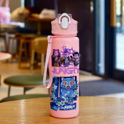 3D Printed Girl Cartoon Water Bottle, Stylish and Durable, Portable with Lanyard, Large Capacity, Leakproof, for All Ages.