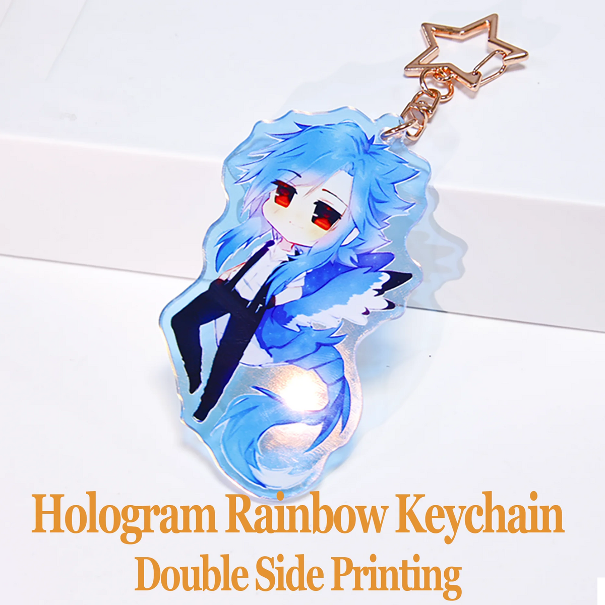 Custom Anime Acrylic Keychain Personalized Logo Cartoon Pendant Photo Clear Flash Charms Hologram Designer Key Chain