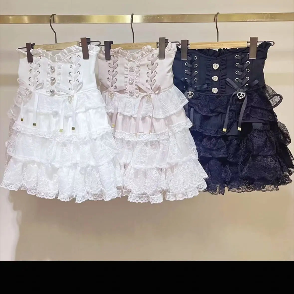 Japanese Sweet Lolita Style Mini Skirt Women Elegant Lace Bandage Party Cake Skirts Female Gothic Y2k Metal Buckle Skirt