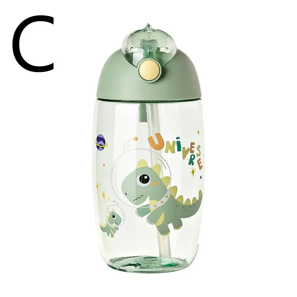 JIRO 600ML Children's Water Bottle For School Portable Cartoon Dinosaur Sippy Cup Creative Feeding Cup With Straws And Lids Drin
