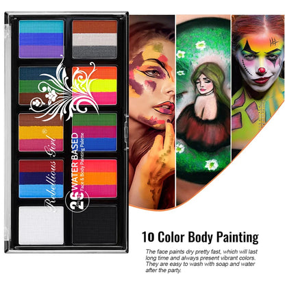 Body Face Painting Kit for Kids Adults,10 Color Face Makeup Palette with Brush,Halloween Carnival Artist Cosplay Art Party