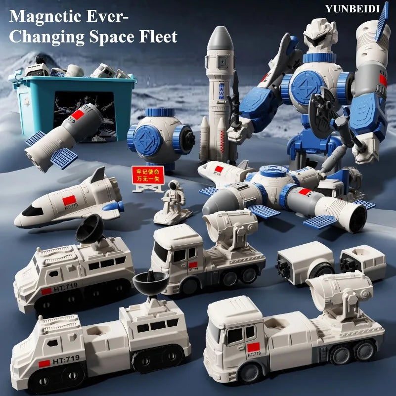 Children's Magnetic Deformation Engineering Car Robot Building Block Toy Set Multi Style Puzzle Assembly Machinery Mech Toy Gift