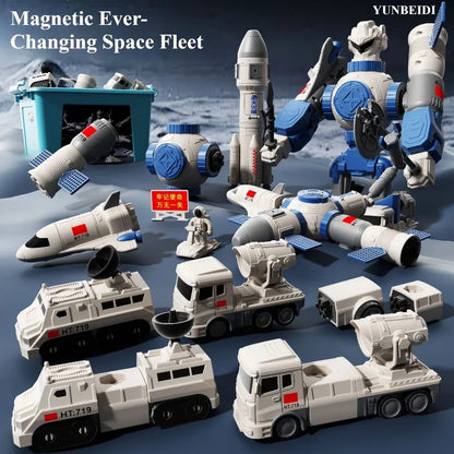 Children's Magnetic Deformation Engineering Car Robot Building Block Toy Set Multi Style Puzzle Assembly Machinery Mech Toy Gift