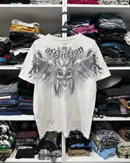 New Long sleeved Affliction T shirt Y2K Hip Hop Round Neck Oversized T shirt Mens Womens Casual Gothic Clothing Tops Streetwear