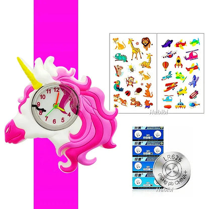 Boys Girls Watches Baby Kindergarten Party Gift Children Study Time Toy Wristwatches Slap Bracelet Clock Cartoon Kids Watches 22