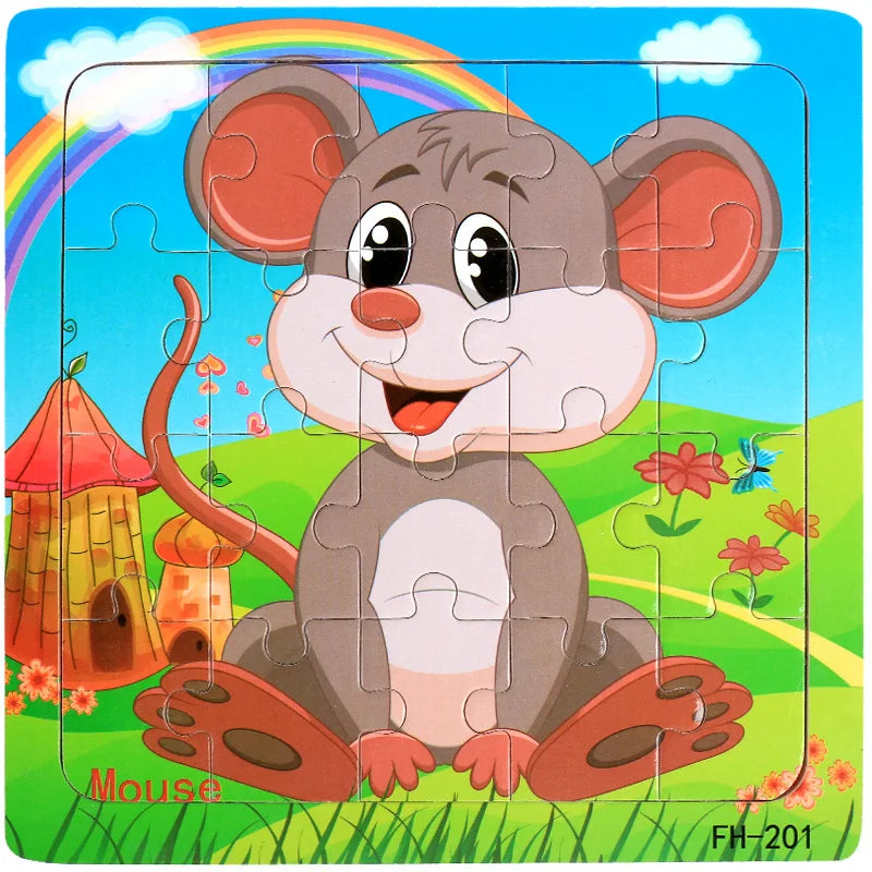 20piece Wooden Puzzle Cartoon Animals Car Letter Number Pattern Jigsaw Puzzles Game Kids Educational Learning Toys for Children