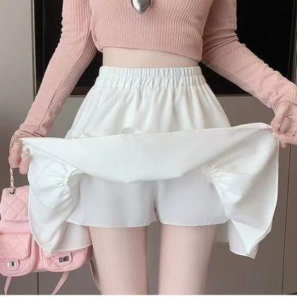 Women Skirts Tiered Ruffles Mini Skirt Cross Charms Built-in Shorts Kawaii Japanese Skort Gothic Punk Y2K Girl Harajuku 90s Sexy