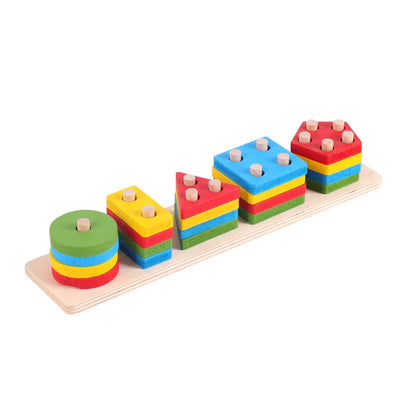 Montessori Toy Wooden Building Blocks Early Learning Educational Toys Color Shape Match Kids Puzzle Toys For Children Boys Girls