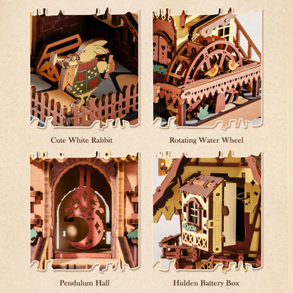 ROKR Wooden 3D Puzzle Cuckoo Clock Mechanical Model Building Kit 435 Pieces DIY Craft Kit with 2 Light for Home Decor Brain Teasers Jigsaw Toys for Adults Teens