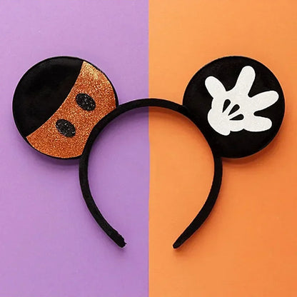 Disney leather Bat Bows Mickey Mouse Ear Headband for Adults Halloween Headwear Women Girls Cosplay Ghost Party Hair Accessories