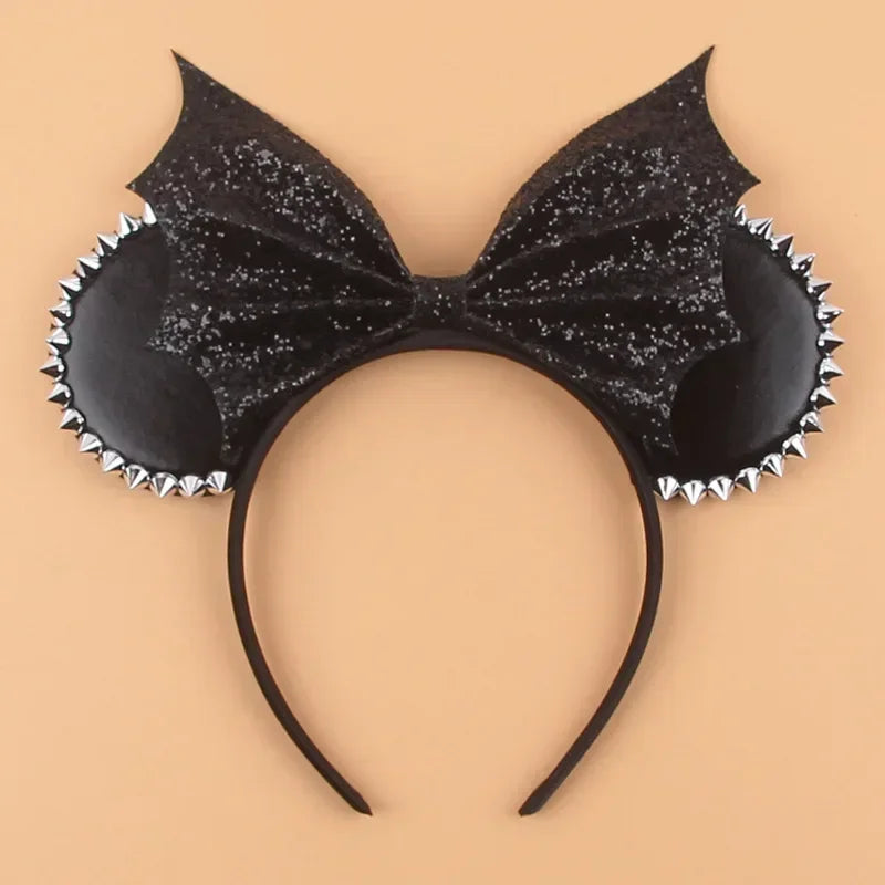 Disney leather Bat Bows Mickey Mouse Ear Headband for Adults Halloween Headwear Women Girls Cosplay Ghost Party Hair Accessories