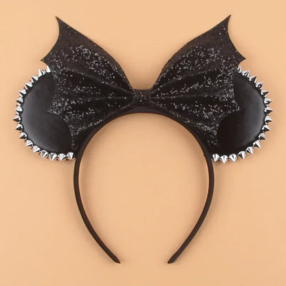 Disney leather Bat Bows Mickey Mouse Ear Headband for Adults Halloween Headwear Women Girls Cosplay Ghost Party Hair Accessories