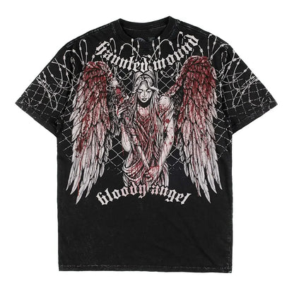 American Goth Haunted Mound Graphic T-shirt Printed Men Women Y2K Grunge Summer Short-sleeved Oversized T-shirt Streetwear Top