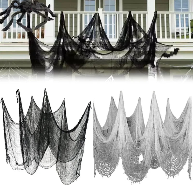 Spooky Halloween Fabric Decor -  Terror Gauze for Outdoor Scenes, Haunted Porch & Window Dressings