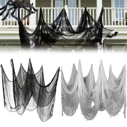 Spooky Halloween Fabric Decor -  Terror Gauze for Outdoor Scenes, Haunted Porch & Window Dressings