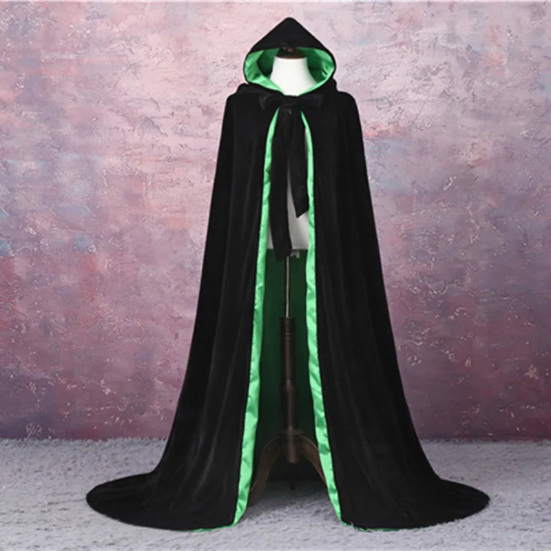 Adult Child Velvet Hooded Cape New Adult Halloween Hooded Cloak Velvet Witches Princess Black Red Velvet Hooded