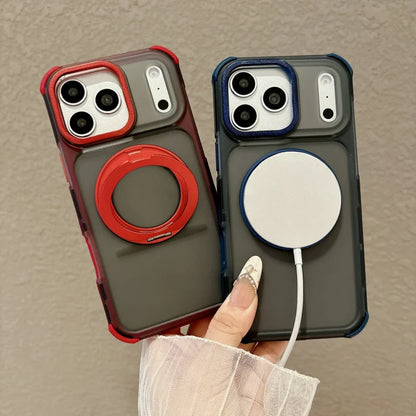 Skin feel matte semi transparent magnetic 360 ° bracket phone case for iPhone 18 17 16 15 14 13 Pro Max airbag anti drop cover