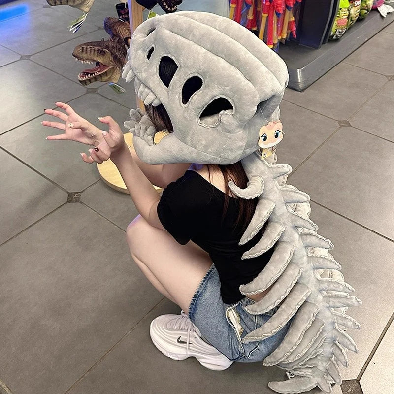75/115CM Realistic Dinosaur Skeleton Costume Set Funny Headgear Cosply Dress up Clothing Plush Toys Creative Gifts