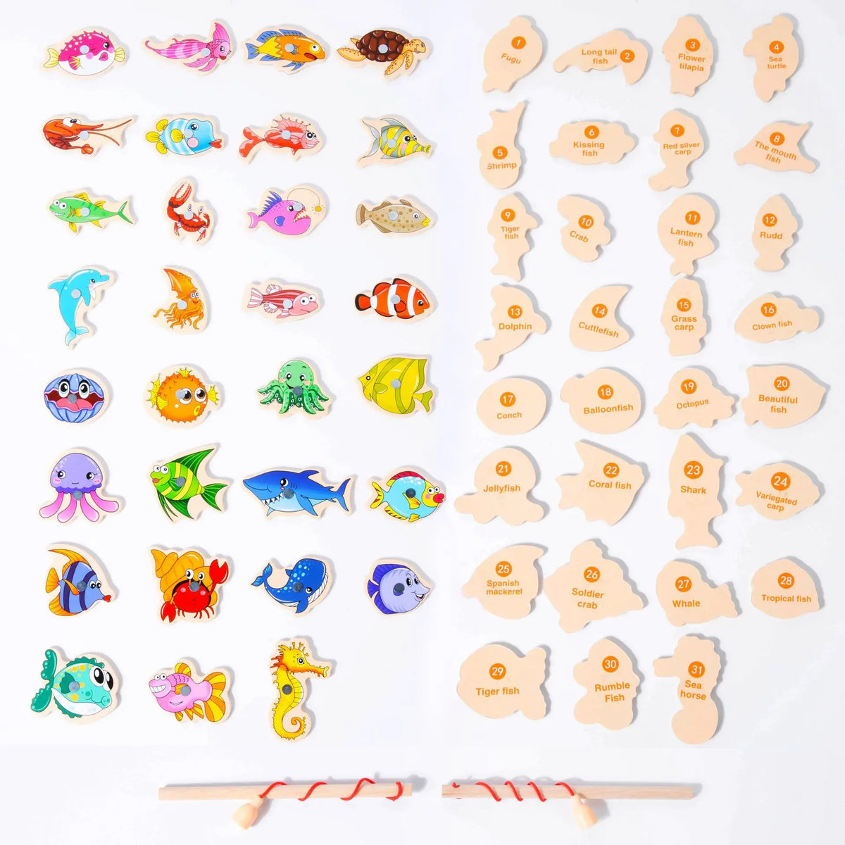 Wooden Magnetic Fishing Toy Montessori Marine Cognition Hand Eye Coordination Kids Early Educational Parent Child Birthday Gifts