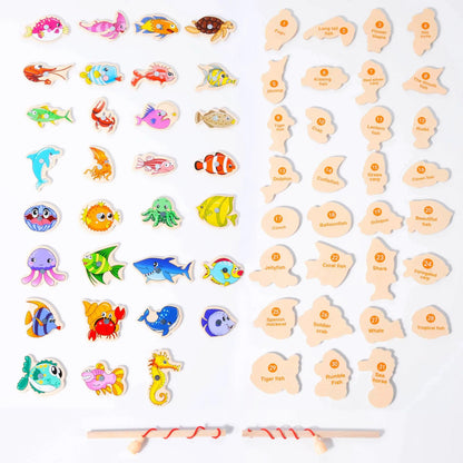 Wooden Magnetic Fishing Toy Montessori Marine Cognition Hand Eye Coordination Kids Early Educational Parent Child Birthday Gifts