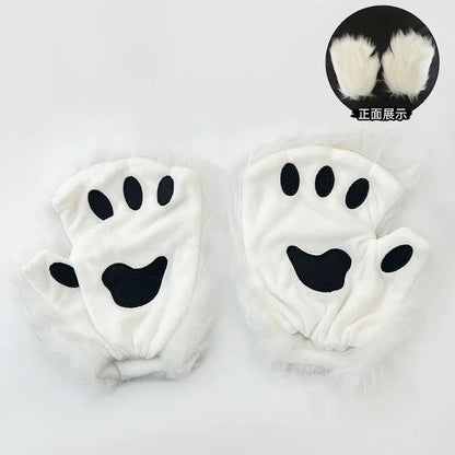 Cat Cosplay Costume Foxes Mask+Tail +Gloves Set  Halloween Costume Accessorie Wolf Therian Theme Party Dress Up Prop Accessories