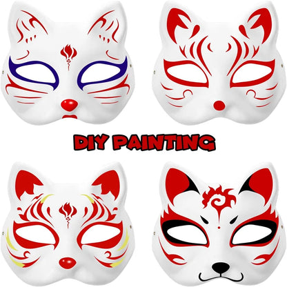 1-20pcs Japanese Mask Paper Blank Mask Halloween Cosplay Cat DIY Paintable Half Face Mask Animal Costume Party Decor Craft Prop