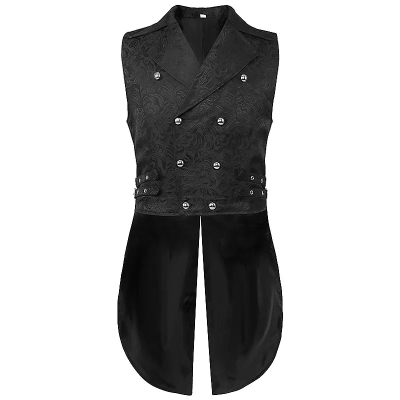 Men Medieval Vest Steampunk Coat Victorian Prom Costume Pleated Waistcoat Retro Top Double-breasted Jacquard Cloth