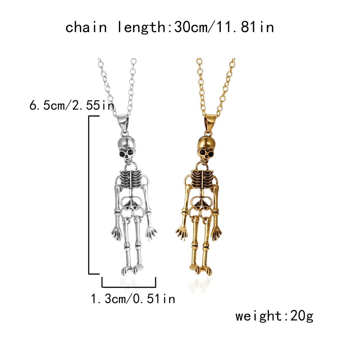 2Pcs/Set Retro Punk Skeleton Pendant Couple Necklace For Women Men Halloween Gothic Metal Skull BFF Choker Hip Hop Party Jewelry