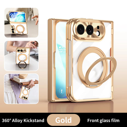 360 Rotating Magnetic Bracket Electroplating‌ Case for iPhone Ultra 18 Fold Wide Hinge Protection‌ Shockproof for Magsafe Cover