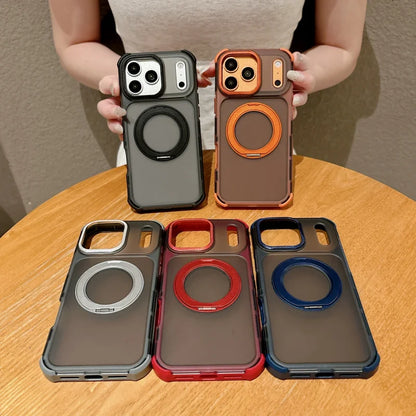 Skin feel matte semi transparent magnetic 360 ° bracket phone case for iPhone 18 17 16 15 14 13 Pro Max airbag anti drop cover