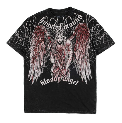 American Goth Haunted Mound Graphic T-shirt Printed Men Women Y2K Grunge Summer Short-sleeved Oversized T-shirt Streetwear Top