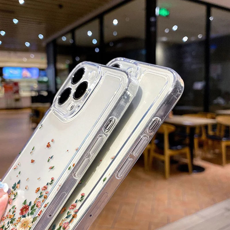 Flower Phone Case For iPhone 17 16 18 Pro Max 13 14 12 11 15 Pro Max 16e Air 7 Plus SE Shockproof Transparent Cover Soft Funda