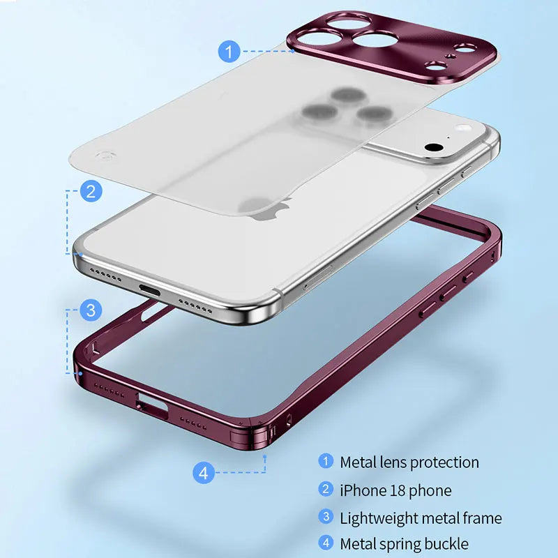 Buckle Metal Frame Phone Case For Iphone 17 18 Pro Max Magnetic Aluminum Frosted PC Matte Back Panel Phone Cover For Magsafe