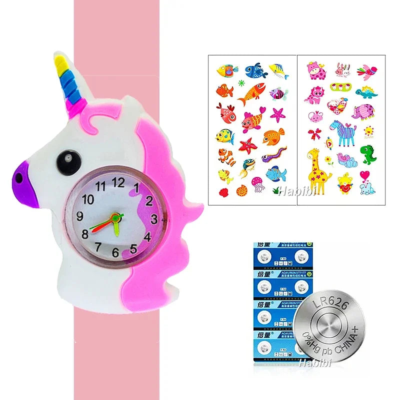 Boys Girls Watches Baby Kindergarten Party Gift Children Study time Toy Wristwatches Slap Bracelet Clock Cartoon Kids Watches