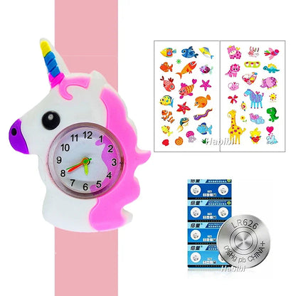 Boys Girls Watches Baby Kindergarten Party Gift Children Study time Toy Wristwatches Slap Bracelet Clock Cartoon Kids Watches