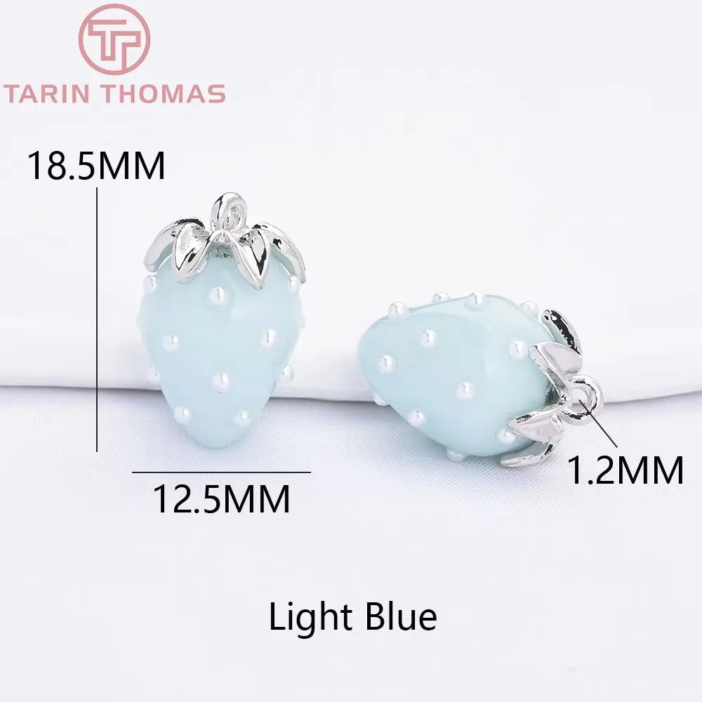 (10593) 4PCS 24K Gold Color Brass Pearl Embellished Hollow Strawberry Shaped Pendants High Quality DIY Jewelry Making