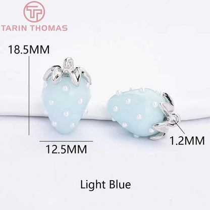 (10593) 4PCS 24K Gold Color Brass Pearl Embellished Hollow Strawberry Shaped Pendants High Quality DIY Jewelry Making
