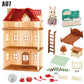 Simulation Kitchen Forest Family Small House Double Three- Story Villa Reindeer  Animal Model Girl Dollhouse Furniture Toy Gifts
