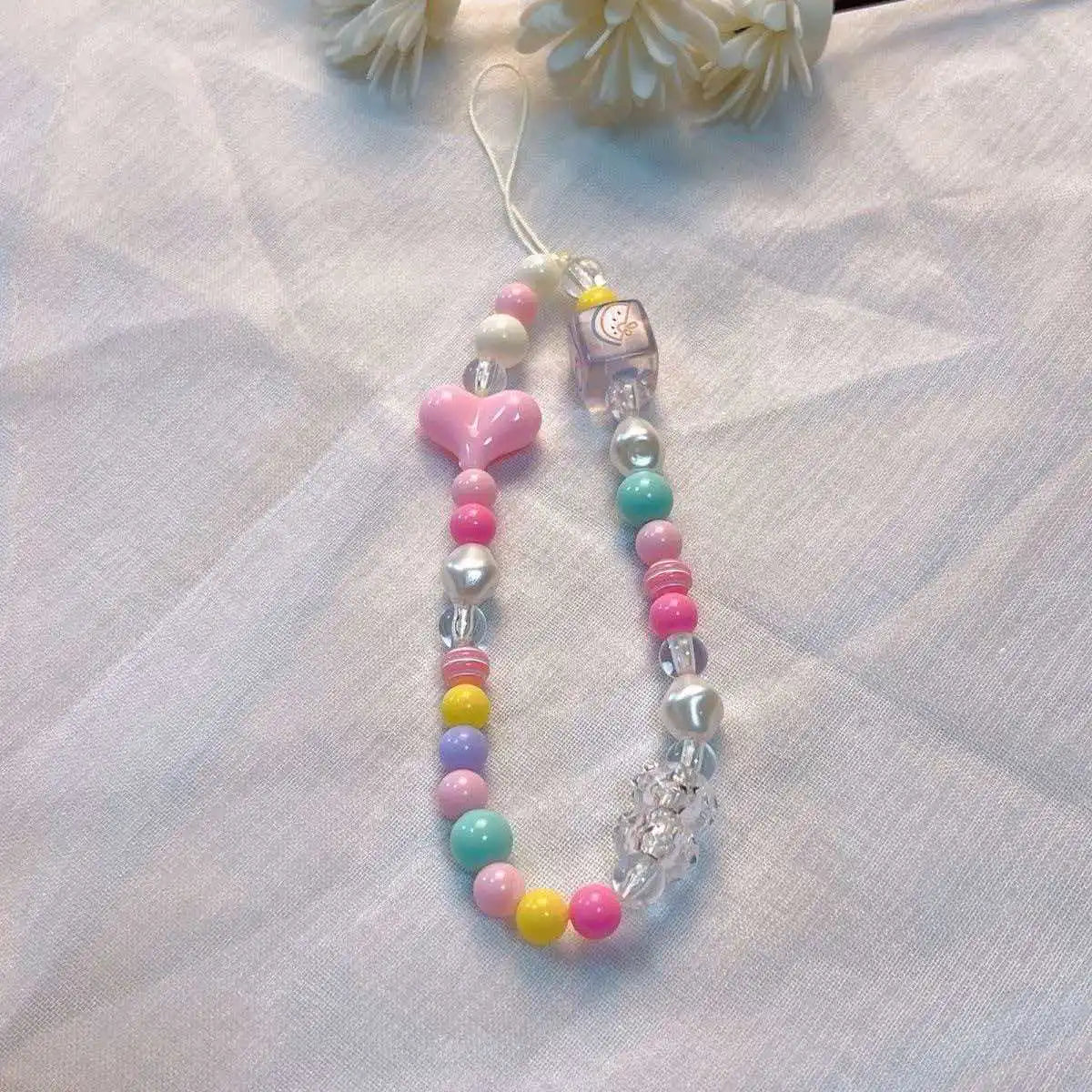 Phone Anti-lost Lanyard Key Short Wrist Pendant Colorful Macaron Round Bead Pendant Women's Hand-held Chain Mobile Phone Lanyard