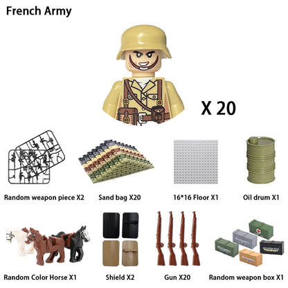 40/set World War II military building blocks National army soldier Character weapon assembly building block Children's toy gifts