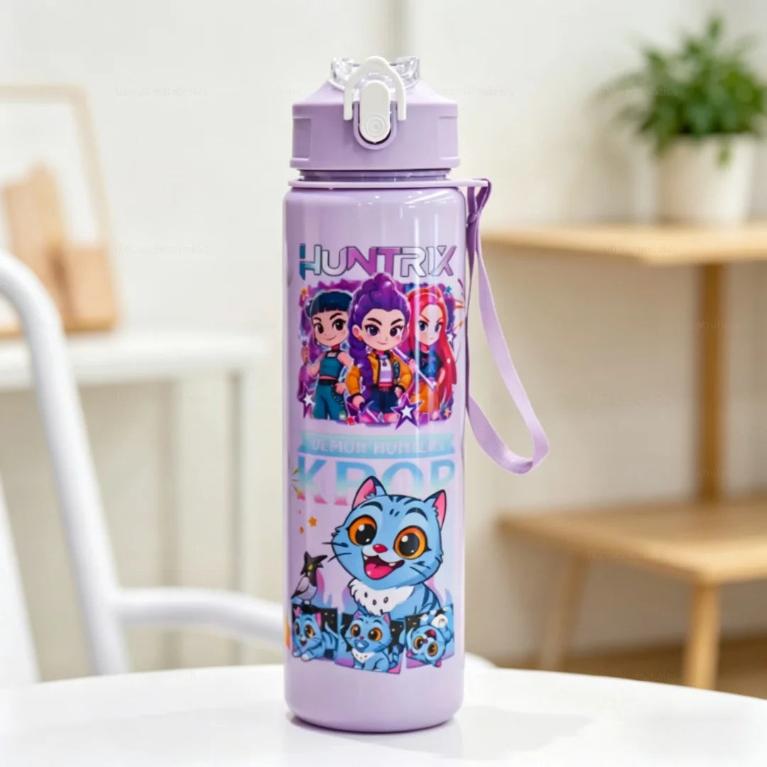 3D Printed Girl Cartoon Water Bottle, Stylish and Durable, Portable with Lanyard, Large Capacity, Leakproof, for All Ages.