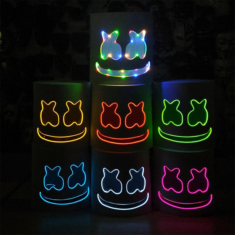 DJ Marshmello Luminous Head Cover LED Light Up Halloween Cosplay Headgear Glowing Helmet for Neon Night Club Music Rave Props