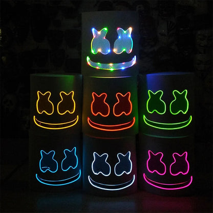 DJ Marshmello Luminous Head Cover LED Light Up Halloween Cosplay Headgear Glowing Helmet for Neon Night Club Music Rave Props